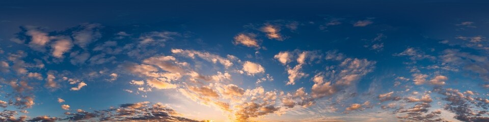 Wall Mural - sunset sky with bright glowing pink cirrus clouds. seamless spherical hdr 360 panorama. full zenith 