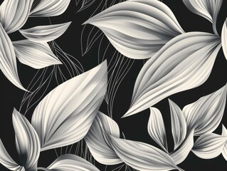 Canvas Print - Stunning abstract leaf pattern design featuring a modern minimalist and monochromatic line art composition with elegant flowing shapes and a contemporary sophisticated aesthetic