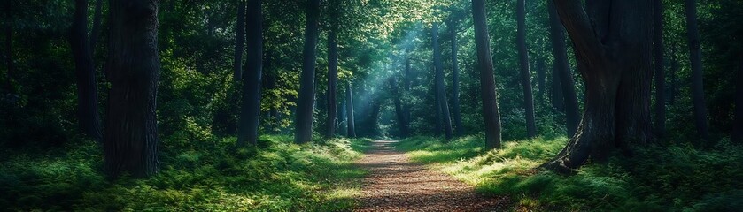 Wall Mural - Forest Path with Sunlight Illustration