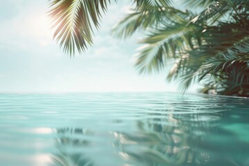 Wall Mural - A serene beach scene with palm trees standing tall behind, perfect for travel or nature-themed projects