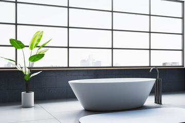 Wall Mural - Bright bathroom interior with bathtub and panoramic windows. Hotel designs. 3D Rendering.