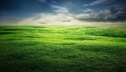 Wall Mural - green field with light, sunset over rice field, green grass field and road, garden in the garden, house in the park, house on the hill, lawn landscaping with green grass turf in garden home