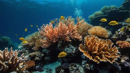 creatures thriving in hidden coral crevices deep underwater background backdrop