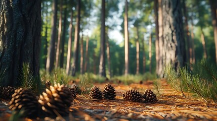 Wall Mural - Pine Cones on Forest Floor 3D Illustration