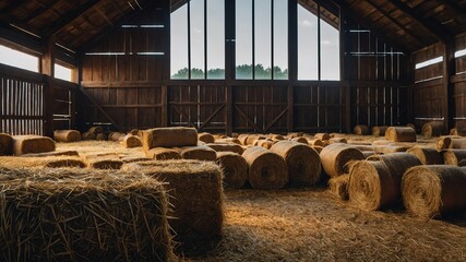 Sticker - barn loft filled with hay background farm concept backdrop