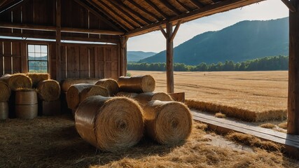 Sticker - barn loft filled with hay background farm concept backdrop 3