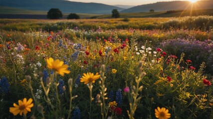 Sticker - fields of wildflowers in bloom background farm concept backdrop