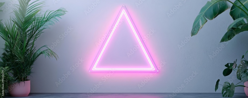 Blank triangle store signage design mockup isolated, neon light badge ...