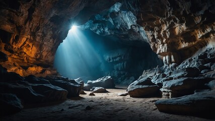 Poster - bizarre rock formations deep cave background backdrop