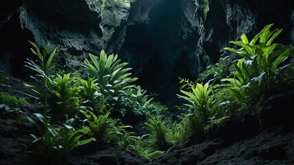 Canvas Print - plants formations in deep cave background backdrop