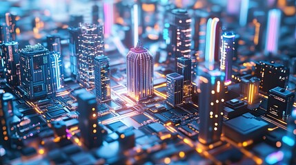 Poster - Futuristic Cityscape Built on a Circuit Board