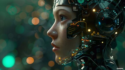 Cybernetic Woman in Sci-Fi  Style. brain-computer interface digital human. AI Concept technology