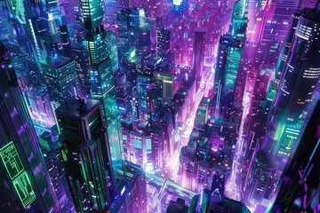 Wall Mural - A nighttime city scene with vibrant neon lights, great for urban-themed projects