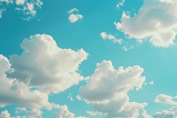 Wall Mural - an airplane soaring through fluffy white clouds against a bright blue background