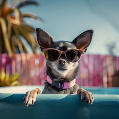 Wall Mural - Chihuahua glasses sunglasses outdoors.