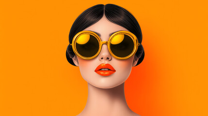 Wall Mural - Glamorous Woman with Stylish Sunglasses and Orange Lipstick: Perfect for Beauty and Fashion Designs