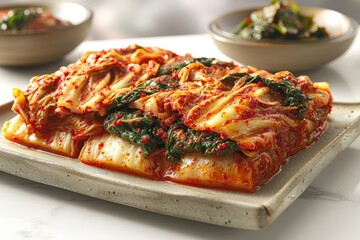 Canvas Print - Cabbage kimchi is placed on a plate