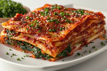 Poster - Cabbage kimchi is placed on a plate