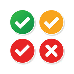 Wall Mural - check box icon with right and wrong buttons and yes or no checkmark icons in green tick box and red 