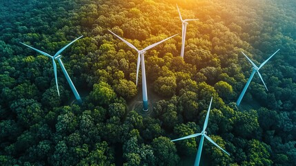 Wall Mural - Aerial View of Wind Turbines in a Lush Forest