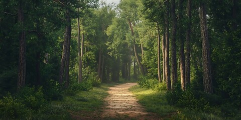 Wall Mural - Path Through the Forest - A Lush Green Forest Illustration