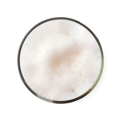 Glass of beer isolated on white, top view