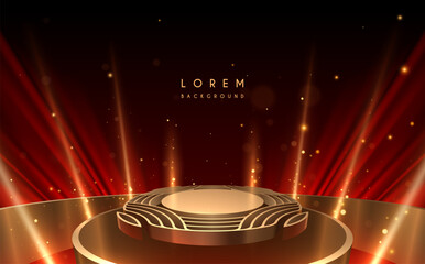 Wall Mural - golden stage with light rays on red background