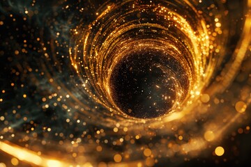 Wall Mural - A black hole set against a yellow and black background, perfect for science or technology-related uses