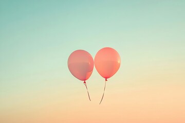 Two Pink Balloons Floating in a Pastel Sky