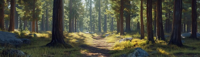 Wall Mural - Sunlight Through the Trees 3D Forest Illustration