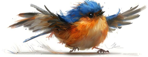 A cartoon funny bird flying on a white background