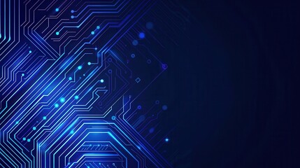 Vibrant blue technology background featuring intricate circuit patterns and glowing lights, ideal for digital and tech designs.