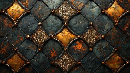 Sticker - A beautifully crafted wall showcasing textured metallic panels featuring intricate designs and rich colors