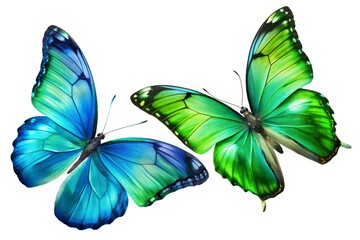 beautiful blue green yellowbutterflys isolated on white