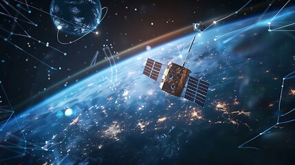 Wall Mural - satellite orbits the earth, showcasing its connection to a global network.