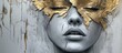© YUTTADANAI - Abstract Artistic Portrait of a Woman with Gold Leaf Accents and Cracked Texture on a Gray Background