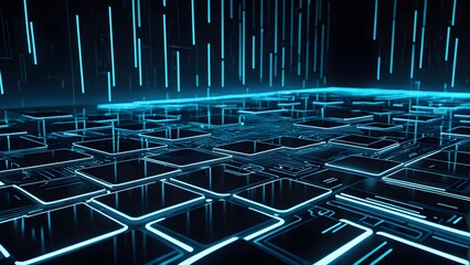 A computer screen with a blue background and a grid of squares