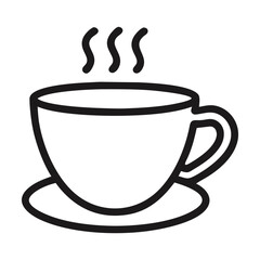 Wall Mural - a simple line drawing of a hot cup of coffee on a saucer. vector illustration
