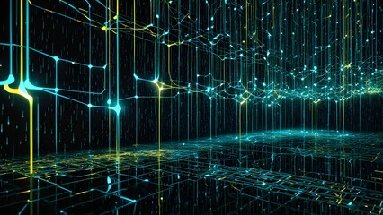 A computer generated image of a futuristic cityscape with neon lights