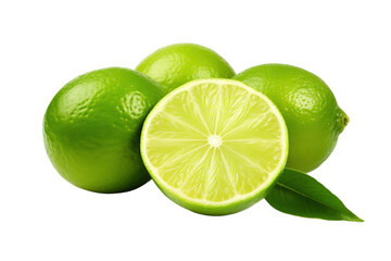 Wall Mural - A Burst of Zesty Freshness: Lime Slices With Leaves on a White or Clear Surface PNG Transparent Background