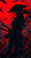 Wall Mural - black and red color samurai silhouette with speed effect background