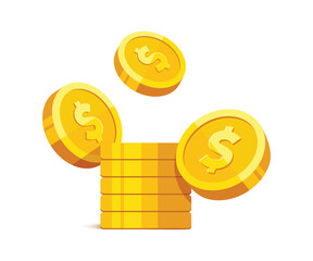 Wall Mural - heap of gold coins with us dollar currency sign vector illustration isolated on white background. mo