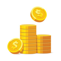 Wall Mural - heap of gold coins with us dollar currency sign vector illustration isolated on white background. mo