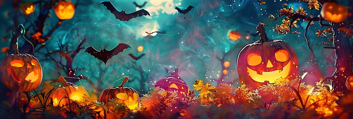 Poster - abstract and colorful beautiful illustration of halloween themed scene