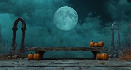 Wall Mural - Spectacular Halloween Landscape With Graveyard and Table