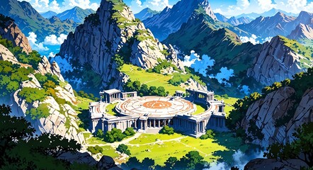 Wall Mural - Famous attraction in greece aesthetic anime style for background