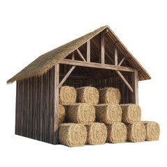 Wall Mural - A barn loft with hay bales on transparent background