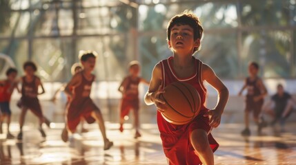 The kids playing basketball