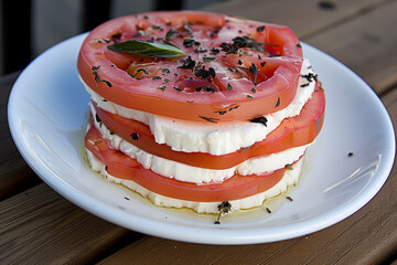 Wall Mural - Fresh tomatoes and feta cheese in the form of burger.	