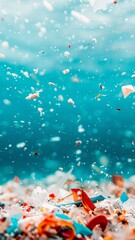 Wall Mural - plastic pollution in ocean water colorful debris and particles underwater, environmental damage, mar